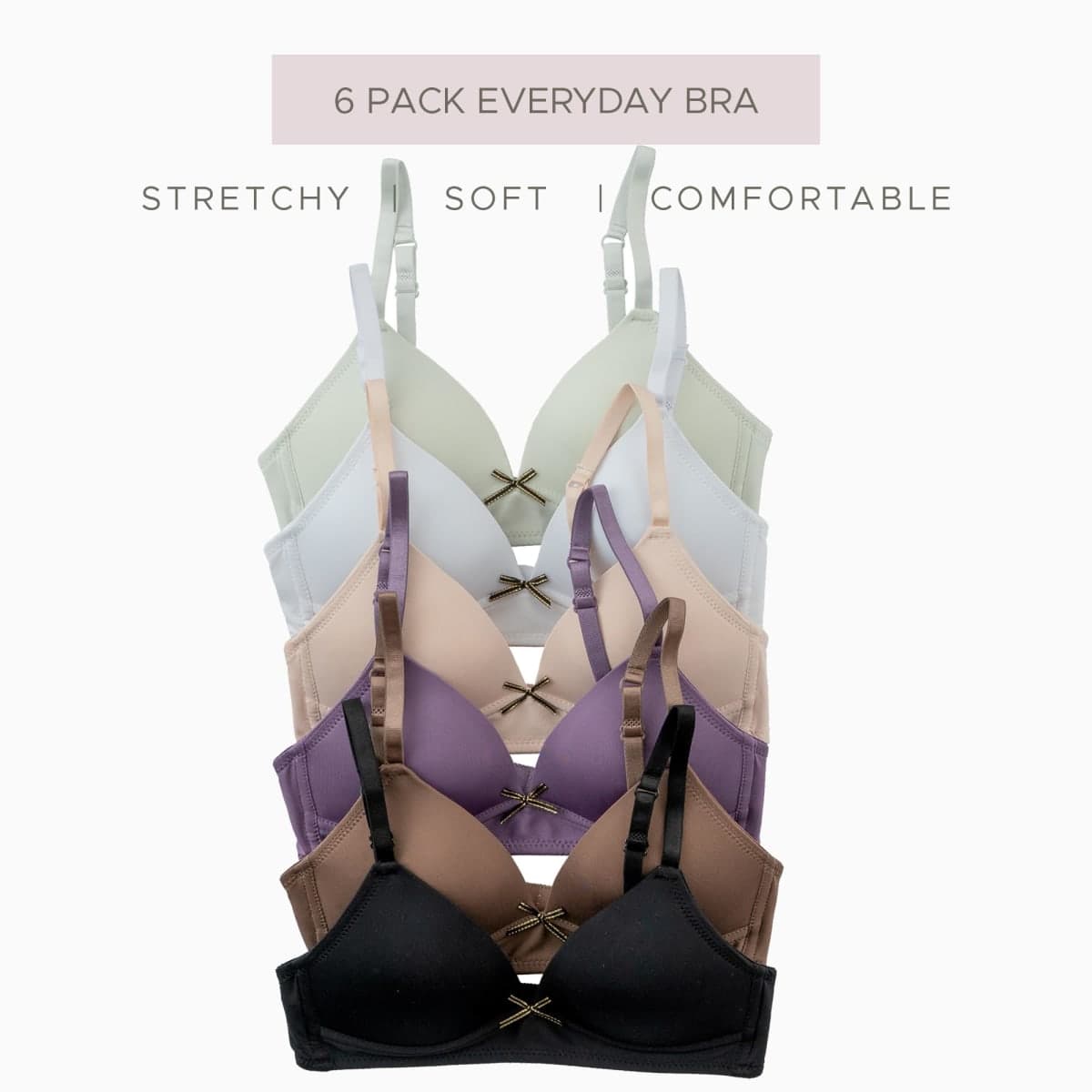 Alyce Ives Intimates Girls, Teens & Petite Women Lightly Padded A Cup Bra-6 Pack, Neutrals 1, 36A thumbnail 2