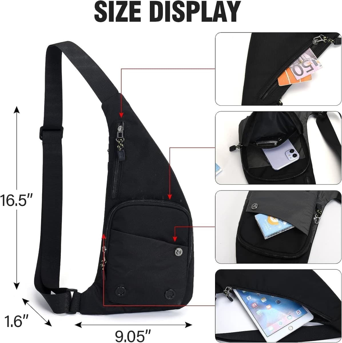Peicees Water-resist Sling Bag Crossbody Bag for Men Slim Chest Backpack Man Purse Small Shoulder Bag for Travel Hiking thumbnail 3