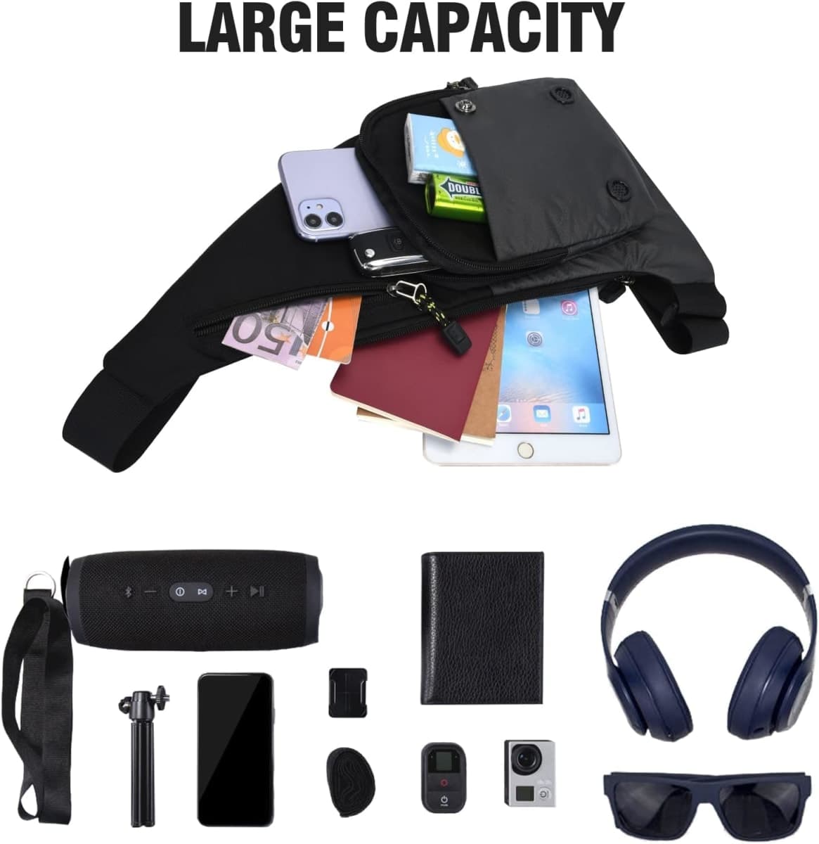 Peicees Water-resist Sling Bag Crossbody Bag for Men Slim Chest Backpack Man Purse Small Shoulder Bag for Travel Hiking thumbnail 4