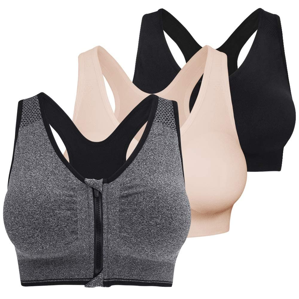 Fapreit Women's Zip Front Closure Sports Bra - Seamless Wirefree Post Surgery Zipper Padded Racerback Workout Gym Yoga Bras — image 1