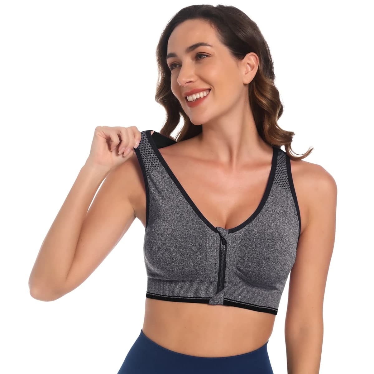 Fapreit Women's Zip Front Closure Sports Bra - Seamless Wirefree Post Surgery Zipper Padded Racerback Workout Gym Yoga Bras thumbnail 3
