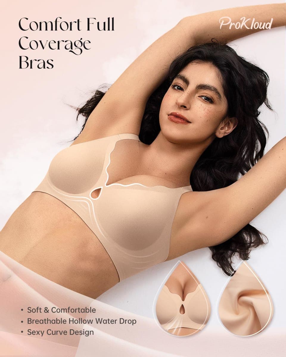 ProKloud Wireless Bras for Women Wave Push Up No Underwire Bralettes Seamless Full Coverage Support Lift Everyday Bra, Black+white+nude, 3X-Large thumbnail 2