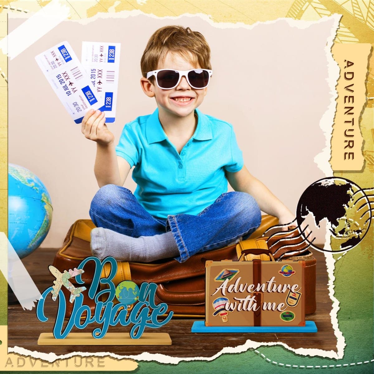 DoubleFill 6 Pcs Travel Themed Wooden Centerpieces Table Toppers Adventure Awaits Party Decor Travel Around The World Bon Voyage Table Decor Photo Props for Let The Adventure Begin Going Away Party thumbnail 4
