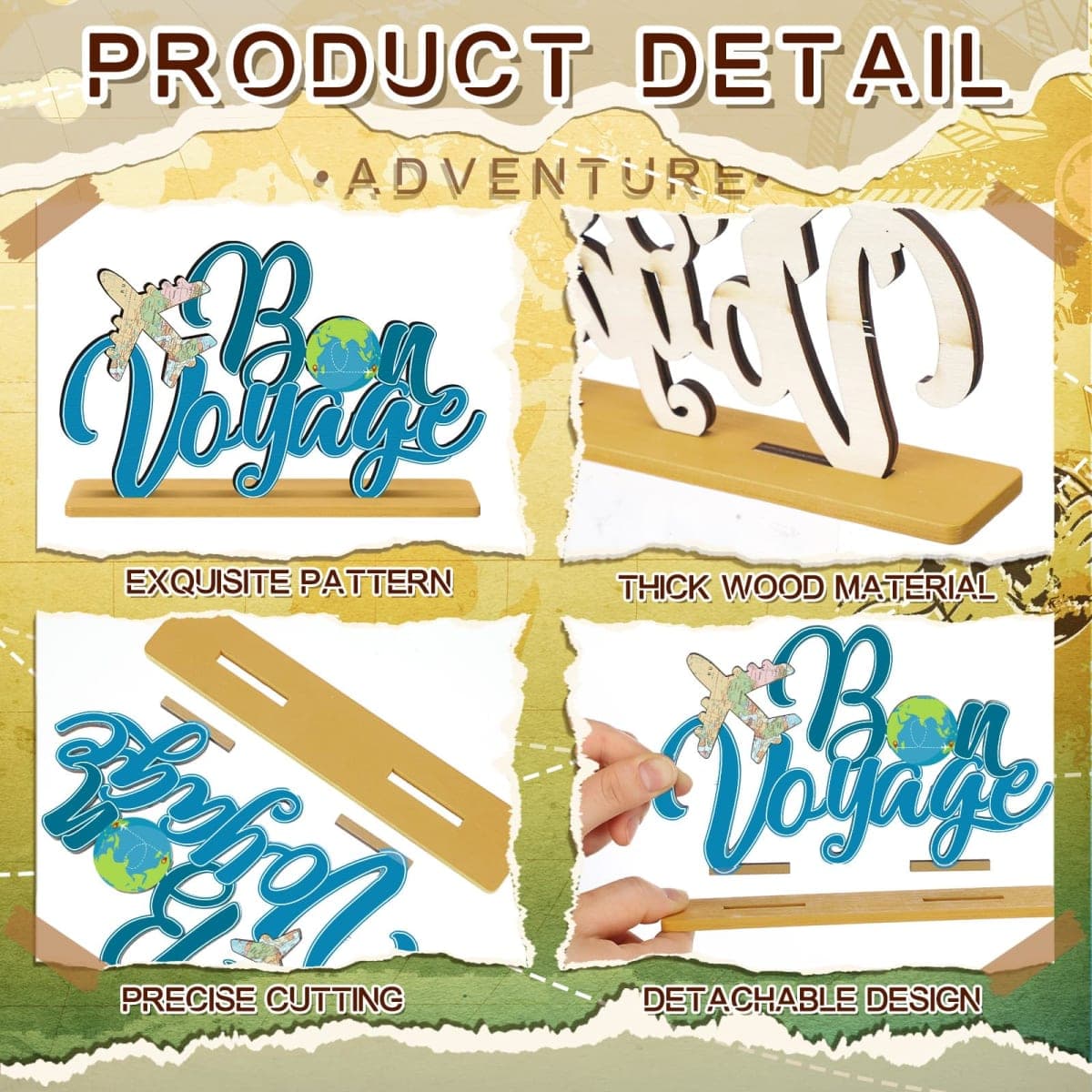 DoubleFill 6 Pcs Travel Themed Wooden Centerpieces Table Toppers Adventure Awaits Party Decor Travel Around The World Bon Voyage Table Decor Photo Props for Let The Adventure Begin Going Away Party thumbnail 5