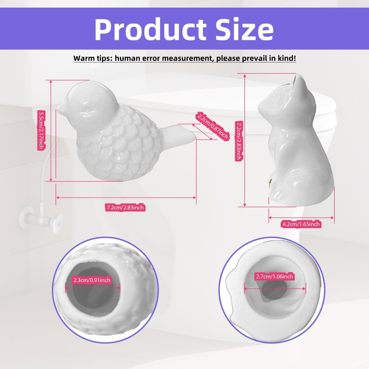 4Pcs Toilet Bolt Covers Decorative, Bird and Fox-Cat Ceramic Toilet Bowl Bolt Screw Covers Caps, White Toilet-Knob Cover for Bathroom Decor thumbnail 2