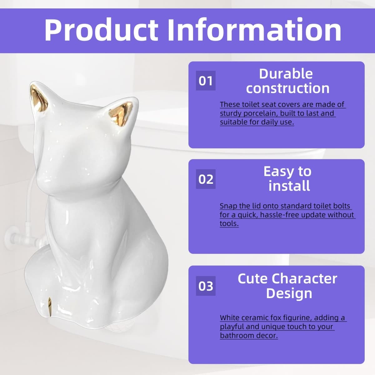 4Pcs Toilet Bolt Covers Decorative, Bird and Fox-Cat Ceramic Toilet Bowl Bolt Screw Covers Caps, White Toilet-Knob Cover for Bathroom Decor thumbnail 4