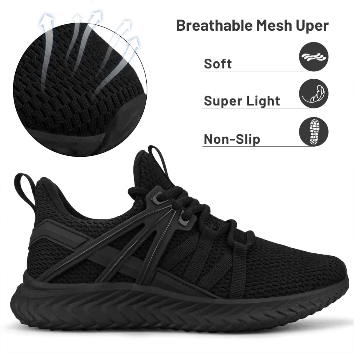 Abboos Womens Road Running Shoes Lightweight Mesh Breathable Sneakers Fashion Sports Gym Athletic Shoes Black Size 6 thumbnail 2
