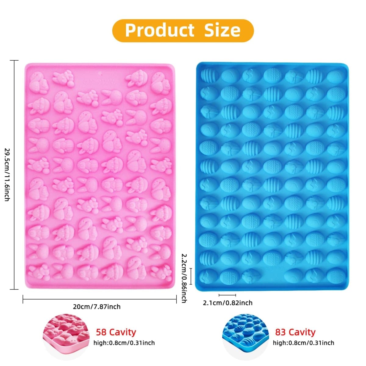 2 PCS Easter Silicone Molds,58 Cavity Easter Egg Mold &83 Cavity Rabbit Bunny Mini Silicone Mold for Easter Party Baking Gummy, Candy, Chocolate, Cookie, Jelly,Pet Dog Treats Mold thumbnail 2