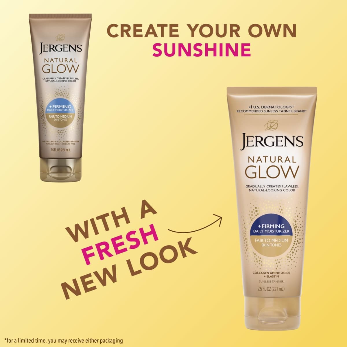 Jergens Natural Glow +Firming Self Tanner Body Lotion, Fair to Medium Skin Tone, Sunless Tanning Moisturizer with Collagen and Elastin. Helps to Visibly Reduce Cellulite, 7.5 Fl Oz (Pack of 2) thumbnail 2