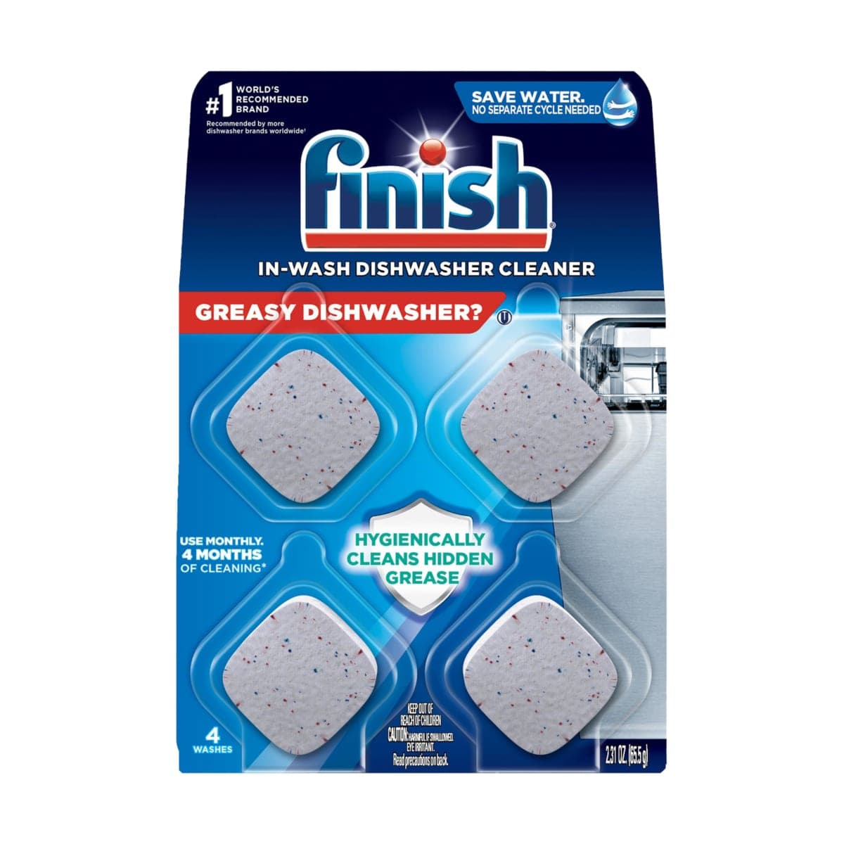 Finish Dishwasher Cleaner Tablets, 4 count, Hygienically Cleans Hidden Grease, Use in Normal Cycle, Lemon Scented, 4 Month Supply — image 1