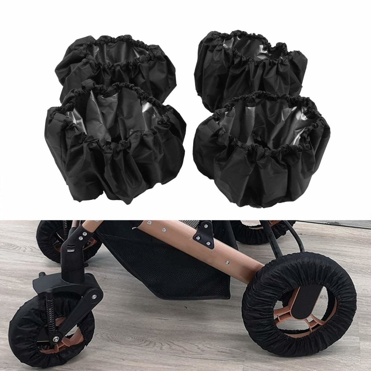 4 Pcs/Set Stroller Wheel Protection Covers Black Wheelchair Tire Protector for Child Kid Baby Stroller Jogger Wheels Protection Covers(L) thumbnail 2