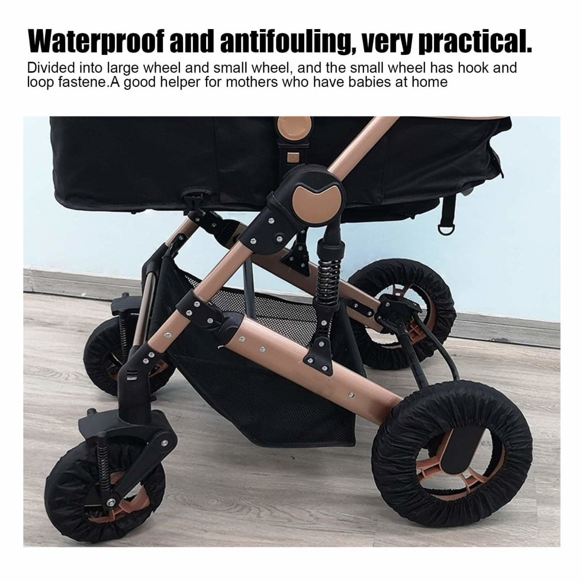 4 Pcs/Set Stroller Wheel Protection Covers Black Wheelchair Tire Protector for Child Kid Baby Stroller Jogger Wheels Protection Covers(L) thumbnail 3