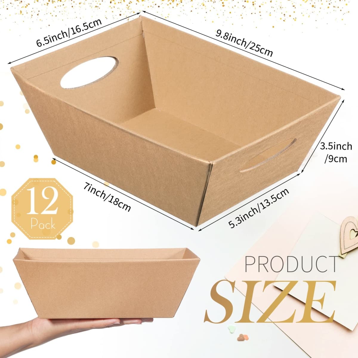 44 Pcs Gift Basket Kit - 12 Empty Baskets, 12 Plastic Bags, 20 Gold Pull Bows for Wedding, Birthday, Thanksgiving, Christmas Party Gift Wrapping thumbnail 2
