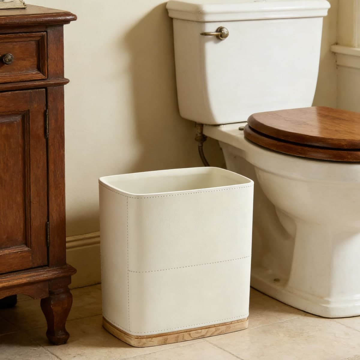Bathroom Trash Can 1.8 Gallon(7 Liter) Small Kitchen Garbage Can,Decor Wastebasket for Bedroom Office,Resin Hand-Carved Leather Beige thumbnail 2