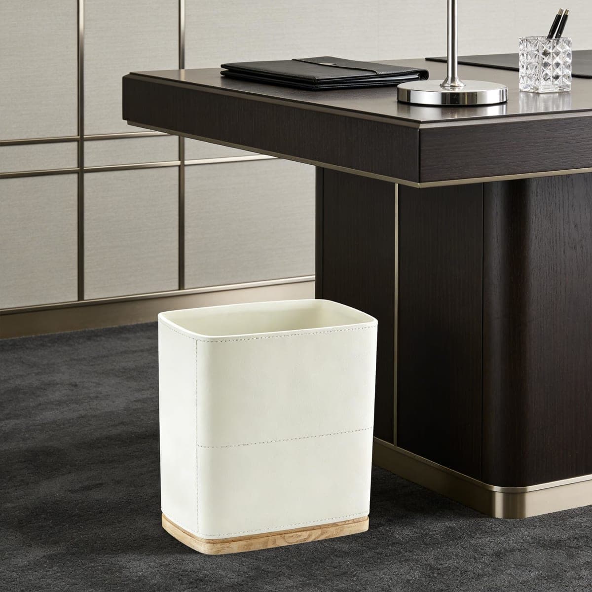 Bathroom Trash Can 1.8 Gallon(7 Liter) Small Kitchen Garbage Can,Decor Wastebasket for Bedroom Office,Resin Hand-Carved Leather Beige thumbnail 5