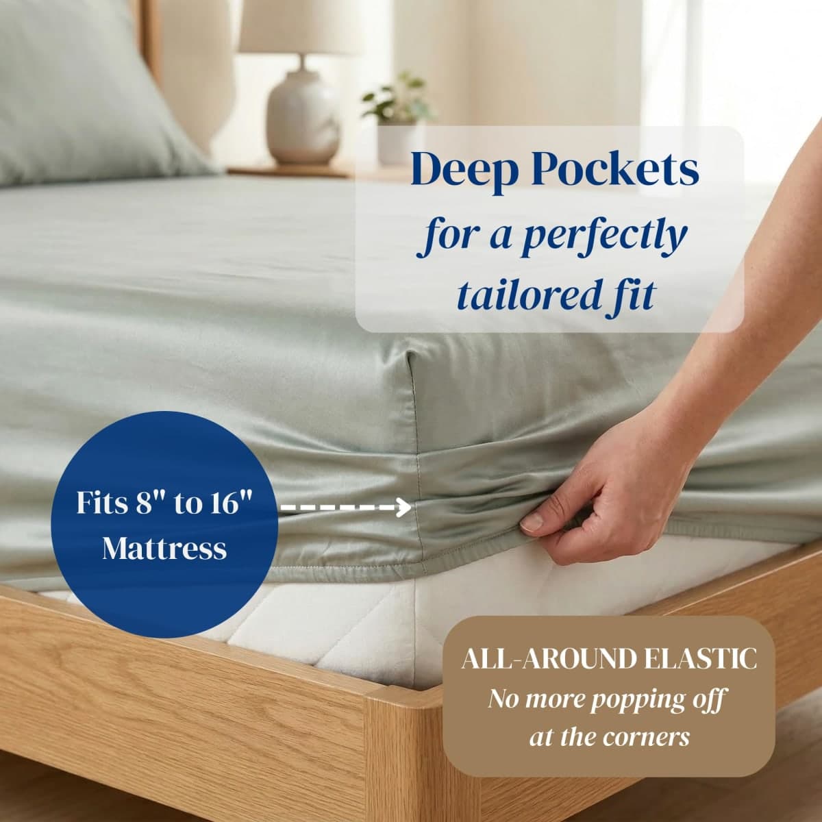 Beckham Hotel Collection King Sheet Set 100% Cotton, 500TC Luxury Sateen Bedding, 18” Deep Pocket, Moisture-Wicking, 4-Piece, Gray thumbnail 3