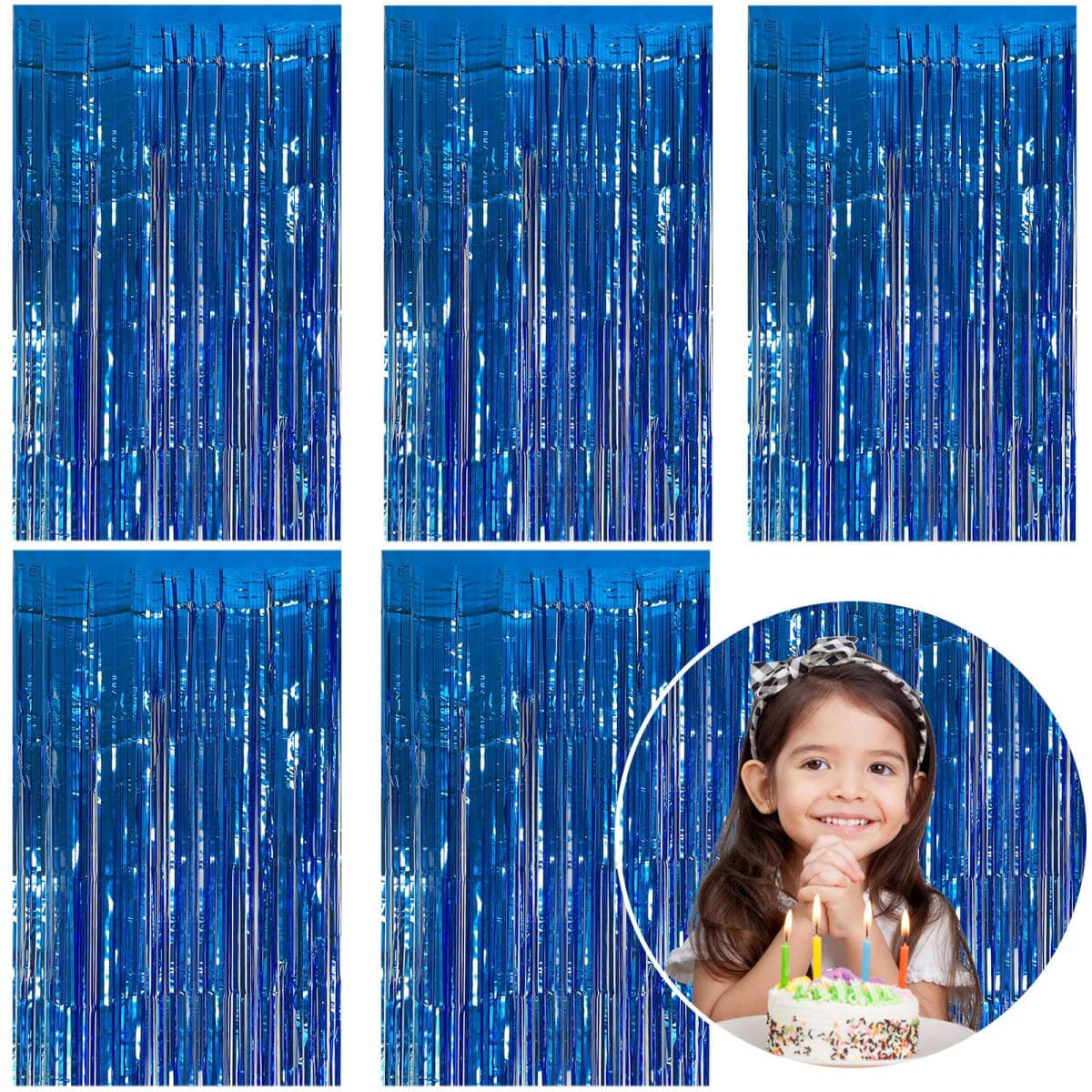 5 Pack Foil Curtain Backdrop Blue Metallic Tinsel Foil Fringe Curtains Photo Booth Props for Birthday Wedding Engagement Baby Shower Bachelorette Christmas Holiday Celebration Party Decorations — image 1