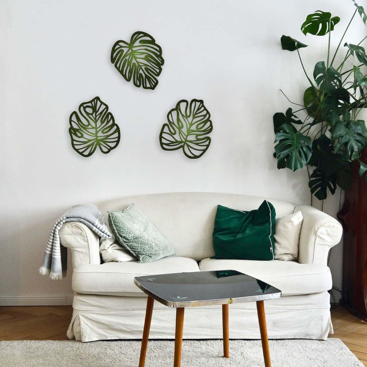 3Pcs Wooden Palm Leaves Wall Decor, Tropical Wall Art, Hawaiian Art Wooden Natural Leaves Plant Wall Decor, Vintage Tropical Plant Plaque for Home Living Room Kitchen Bedroom Bathroom & Garden, Green thumbnail 2