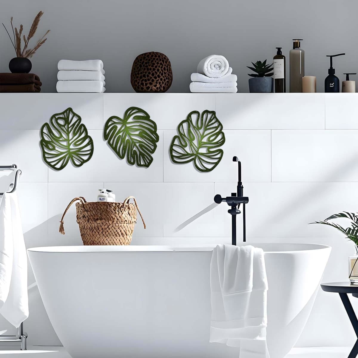 3Pcs Wooden Palm Leaves Wall Decor, Tropical Wall Art, Hawaiian Art Wooden Natural Leaves Plant Wall Decor, Vintage Tropical Plant Plaque for Home Living Room Kitchen Bedroom Bathroom & Garden, Green thumbnail 3