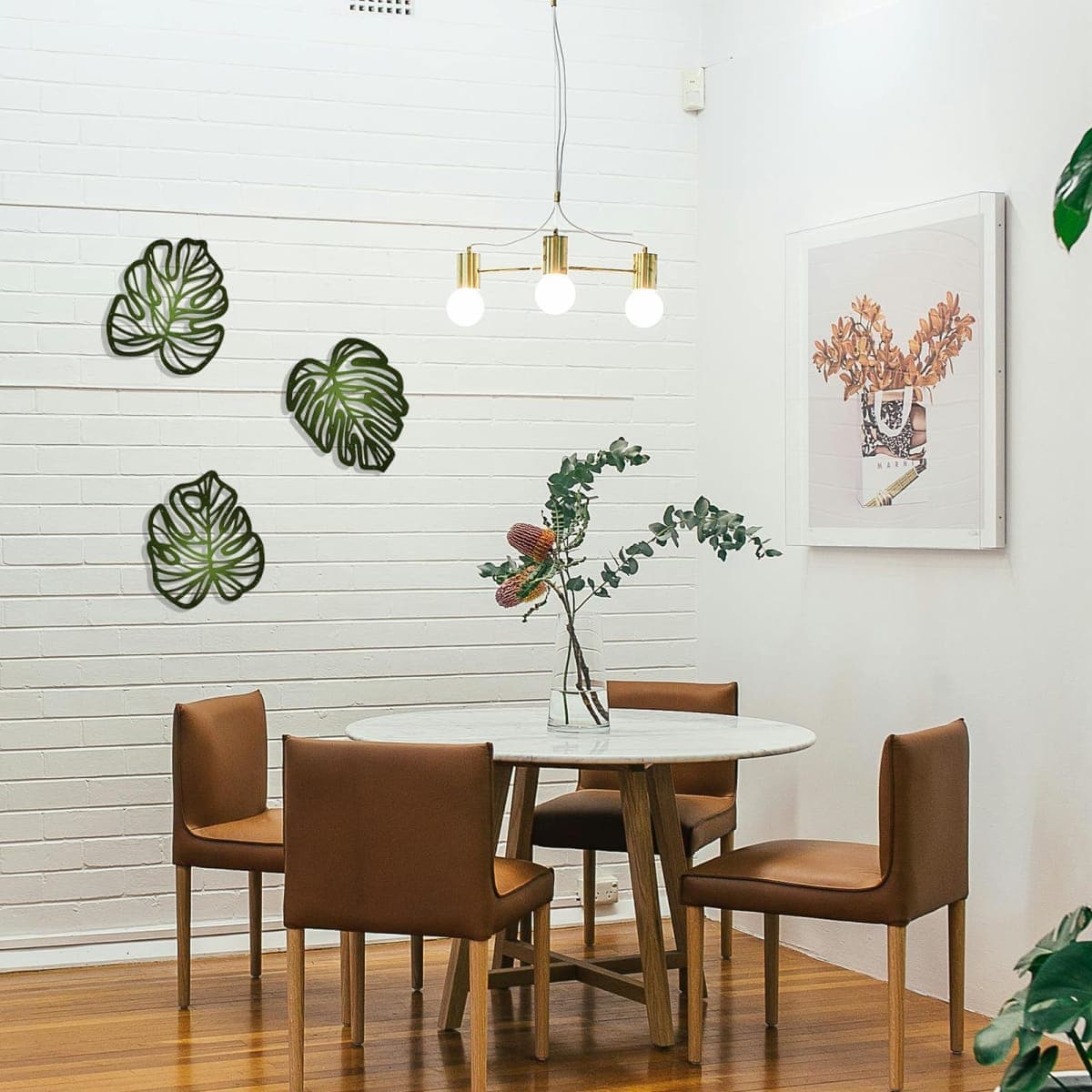 3Pcs Wooden Palm Leaves Wall Decor, Tropical Wall Art, Hawaiian Art Wooden Natural Leaves Plant Wall Decor, Vintage Tropical Plant Plaque for Home Living Room Kitchen Bedroom Bathroom & Garden, Green thumbnail 4