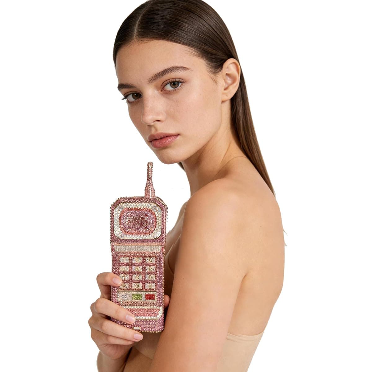 TYQVRVZ Women Funny Cellphone Shape Rhinestone Clutch Purse Cute Crystal Handbag Novelty Diamond Evening Bag for Party Prom, Pink-a, Gorgeous Shiny Funny thumbnail 2