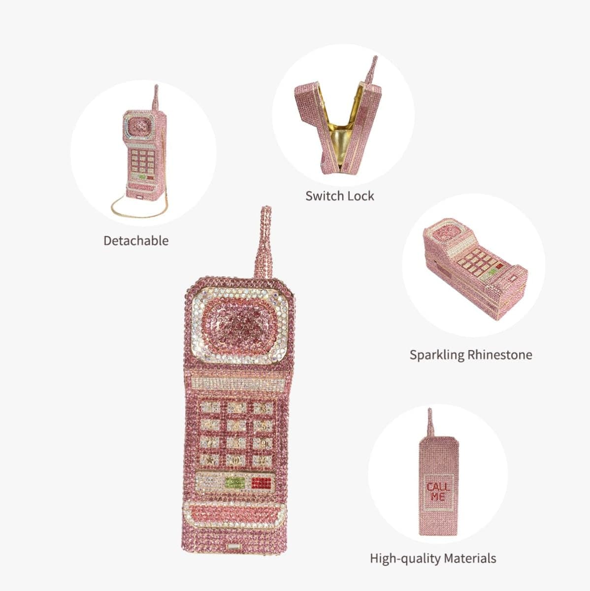 TYQVRVZ Women Funny Cellphone Shape Rhinestone Clutch Purse Cute Crystal Handbag Novelty Diamond Evening Bag for Party Prom, Pink-a, Gorgeous Shiny Funny thumbnail 4