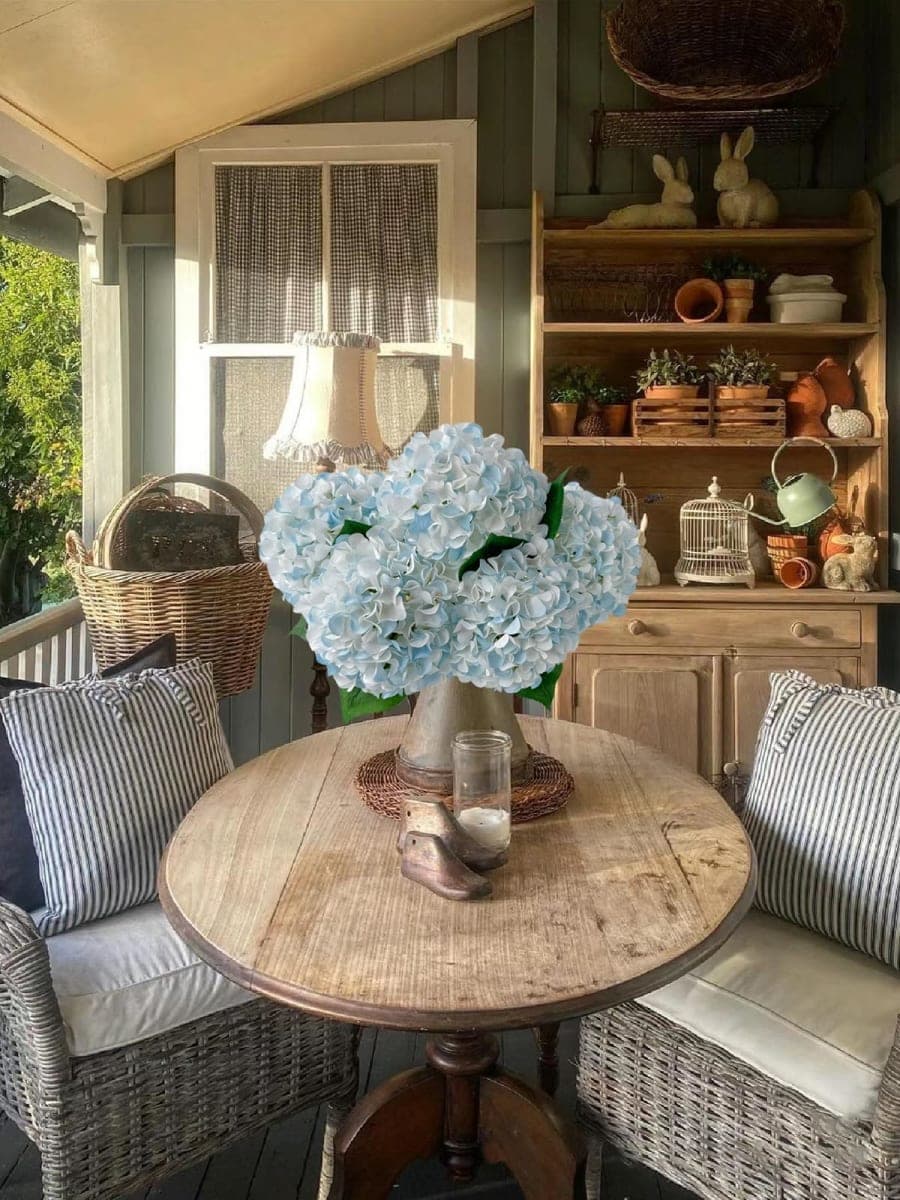 ZYTUYO 5 Pcs White & Light Blue Silk Hydrangeas Artificial Flower Boho Dried Touch 20'' Faux Hydrangeas for Indoor Home Decor Kitchen Living Room Outdoor Porch Wedding Flower Arrangement thumbnail 2