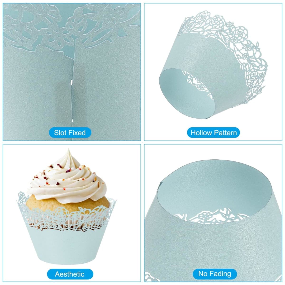 PATIKIL Cupcake Wrappers Paper, 50 Pack Baking Cups Standard Rose Decoration for Anniversary Birthday Weddings and Parties, Light Blue thumbnail 3