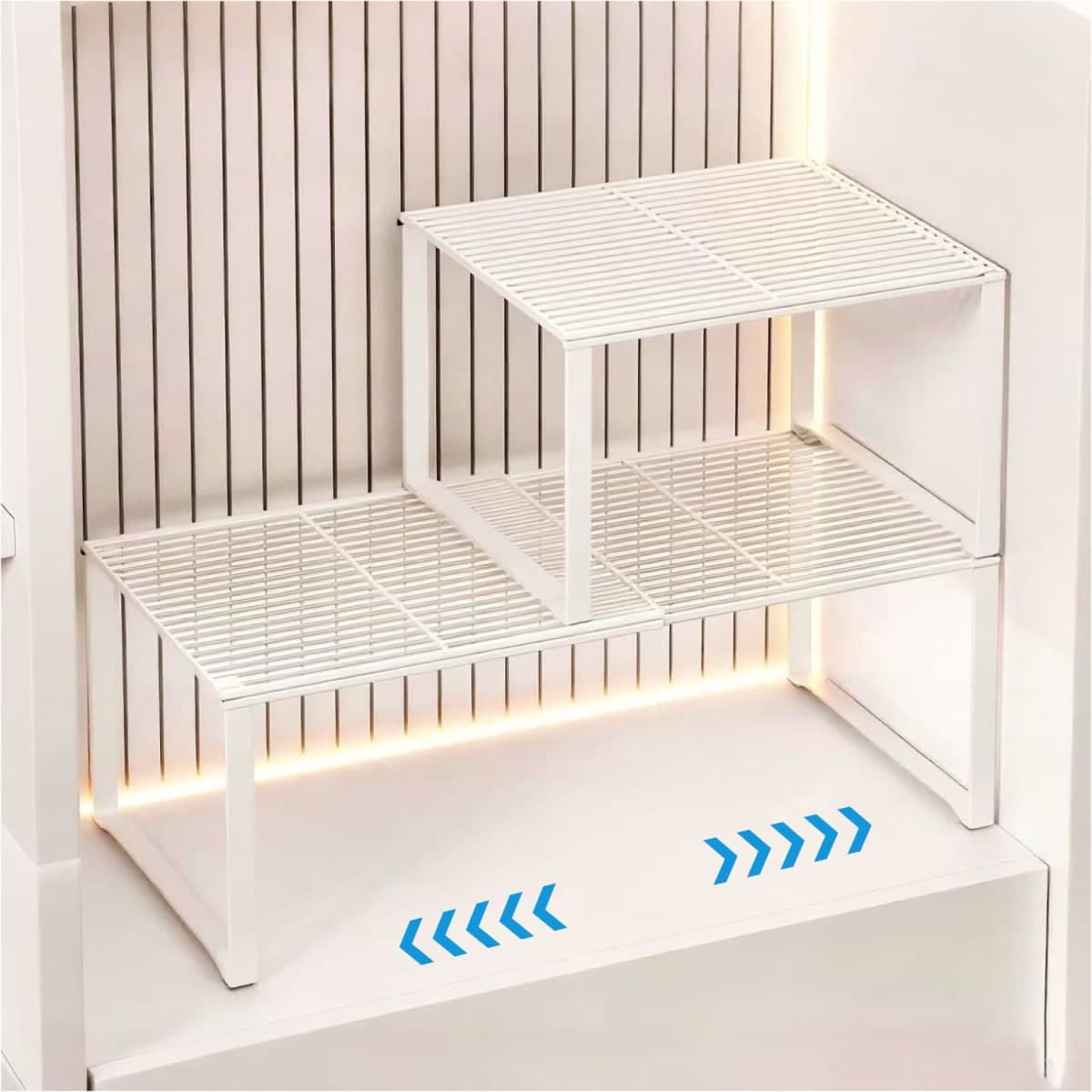 HGZBS Extendable Metal Wire Shelf Organizer - Adjustable 15-24.4in Length, Stackable Storage Rack for Kitchen/Pantry/Bathroom/Shoe Cabinet/Tool Closet (White, 2 Pack) — image 1