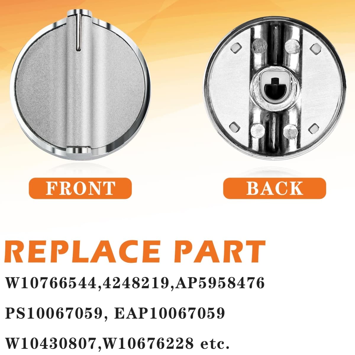 𝗦𝘁𝗮𝗶𝗻𝗹𝗲𝘀𝘀 𝗦𝘁𝗲𝗲𝗹 W10766544 Gas Stove knobs Replacement (5 Pack) for Whirlpool Stove/Oven WFG540H0ES0 WFG540H0ES0 WFG714HLAS0 WFG540H0AH2,Range Oven Burner Knobs Replaces W10430807 thumbnail 5