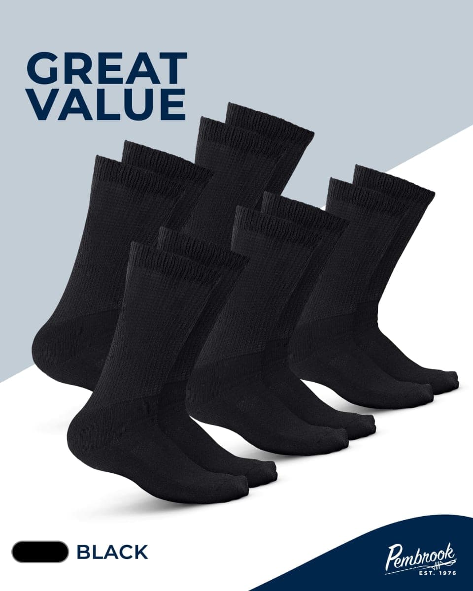 Pembrook Cotton Diabetic Socks for Men - 5 Pairs Crew Diabetic Socks for Men Size 13-15, 9-12, Non-Binding & Moisture-Wicking, Black thumbnail 5