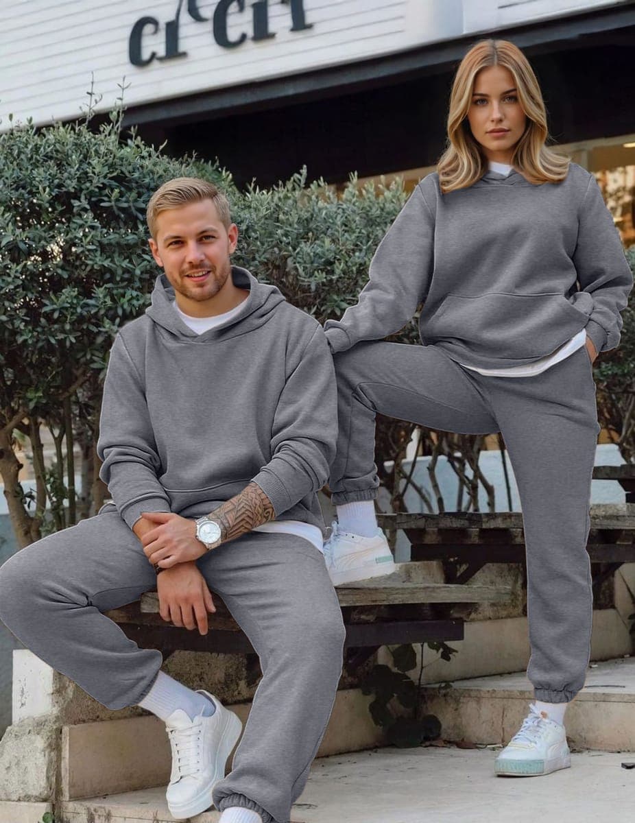 JMIERR Men's 2 Piece Outfits Hoodie Sweatshirt Tracksuit & Joggers Sweatpants Sweatsuit Set, Medium Grey, Large thumbnail 4