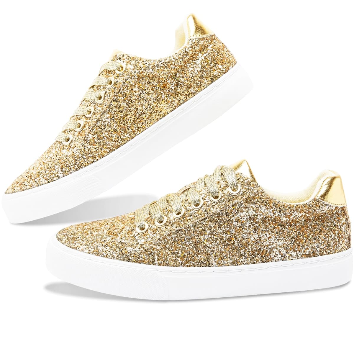 Jeekopeg Glitter Sparkly Fashion Sneakers Shoes Shiny Casual Shoes Bling Sequin Concert Low Cut Lace up Shoes, Gold Glitter, 12 Women/10 Men — image 1