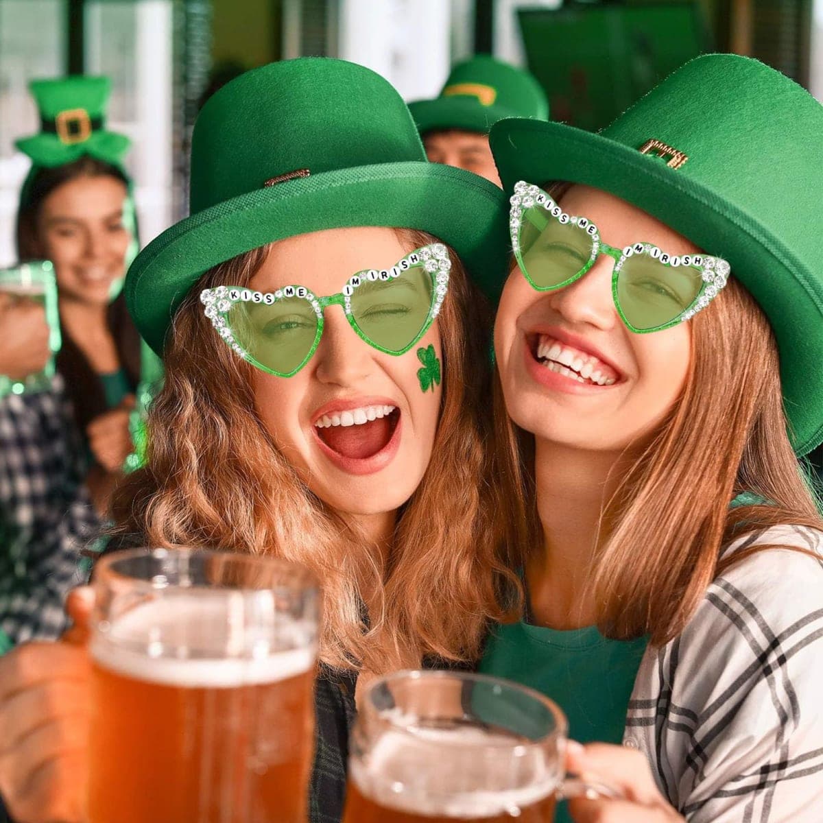St. Patrick's Day Glasses - Irish Shamrock Sunglasses Glitter Green, Leprechaun Costume Accessories for St. Patrick's Day Party Favors Supplies thumbnail 2