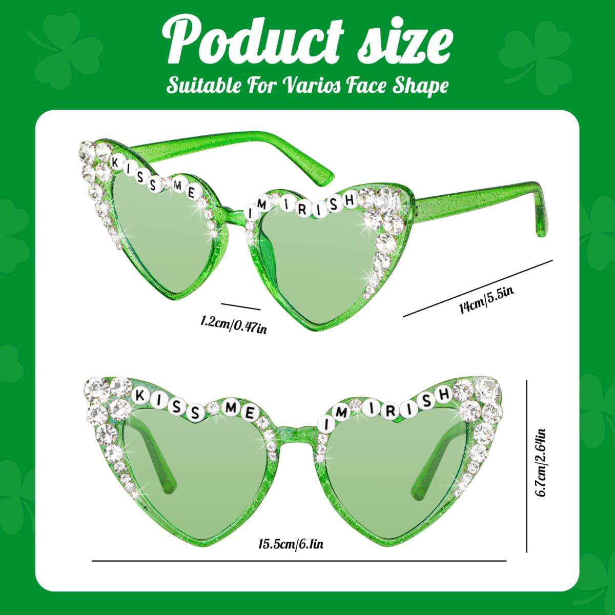 St. Patrick's Day Glasses - Irish Shamrock Sunglasses Glitter Green, Leprechaun Costume Accessories for St. Patrick's Day Party Favors Supplies thumbnail 3