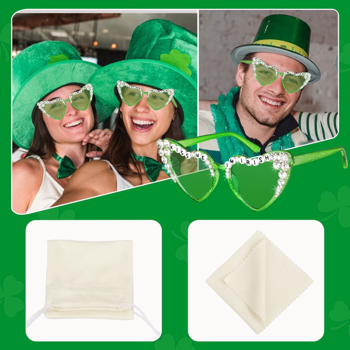 St. Patrick's Day Glasses - Irish Shamrock Sunglasses Glitter Green, Leprechaun Costume Accessories for St. Patrick's Day Party Favors Supplies thumbnail 4