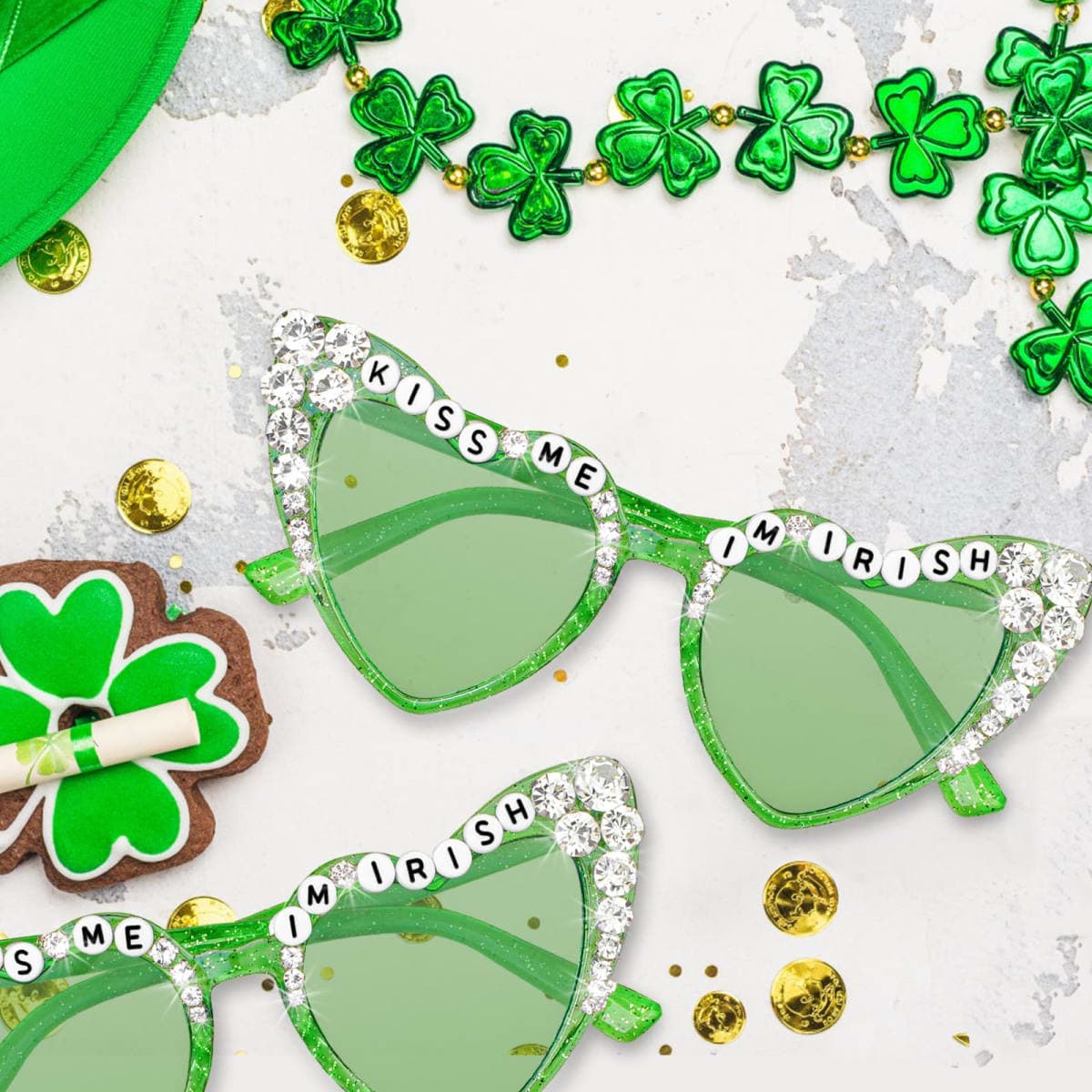St. Patrick's Day Glasses - Irish Shamrock Sunglasses Glitter Green, Leprechaun Costume Accessories for St. Patrick's Day Party Favors Supplies thumbnail 5