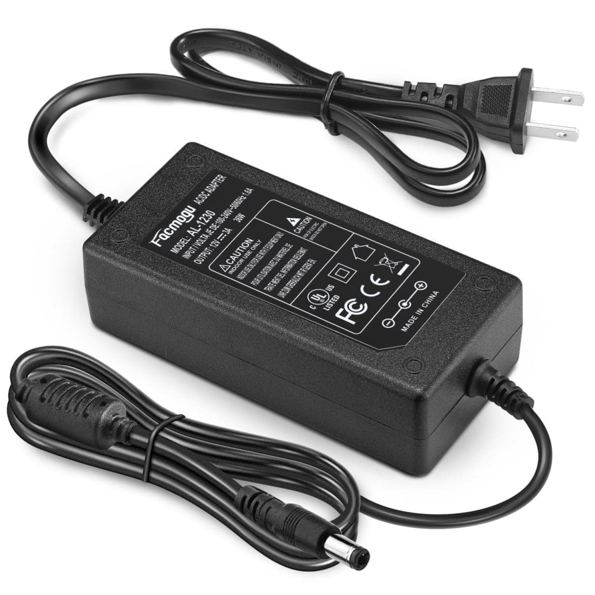 Facmogu DC 12V 3A Power Adapter, 100-240V AC to DC 12V 3A 36W Power Suppy with Barrel Connector 5.5x2.5mm & 5.5x2.1mm, 12 Volt 3 Amp Desktop Adpater 12V Switching Transformer AC/DC Power Converter — image 1