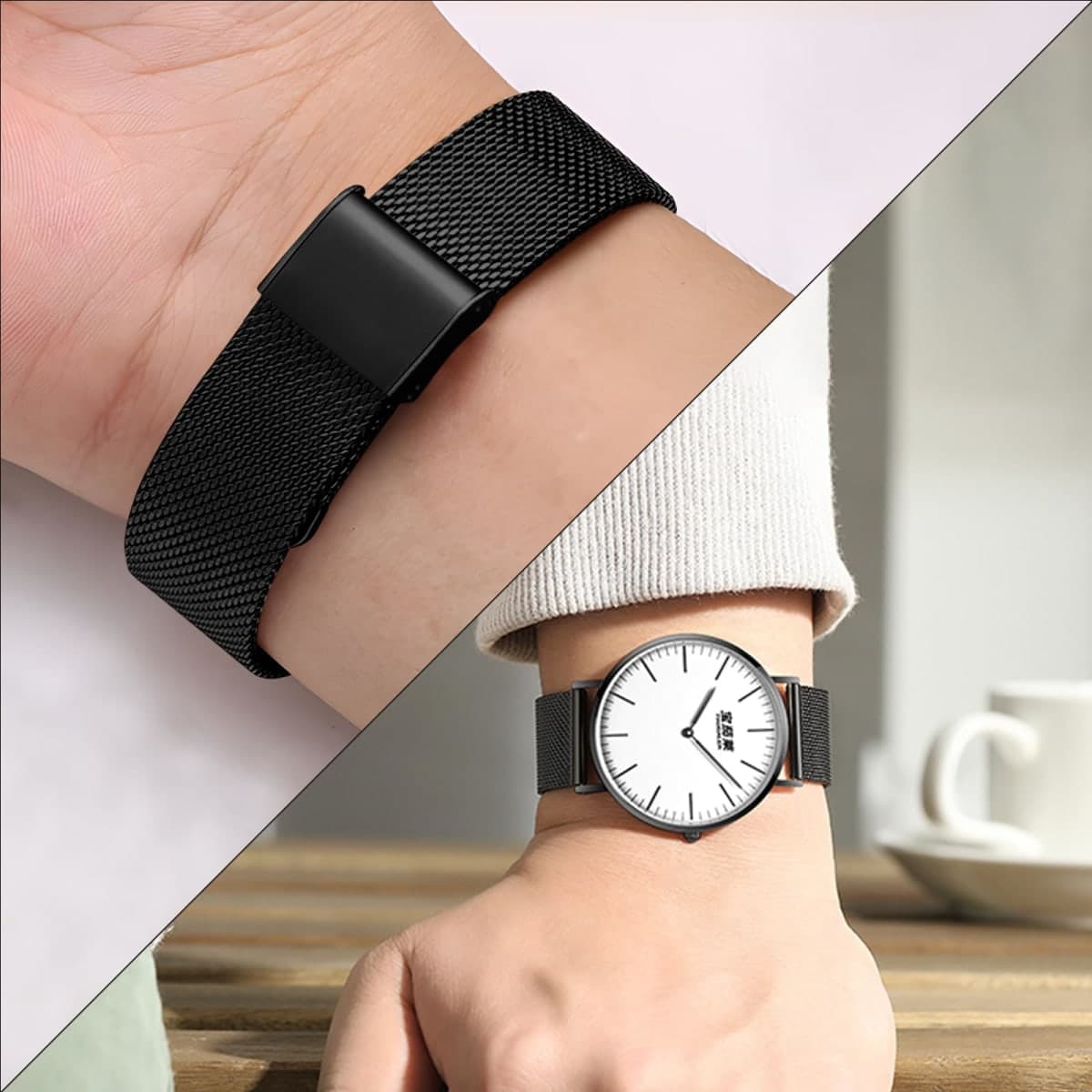 TStrap Mesh Watch Band Metal - Black Quick Release Watch Strap for Men Women - Stainless Steel Smart Bracelet Montre Homme Replacement - 18mm 20mm 22mm thumbnail 5