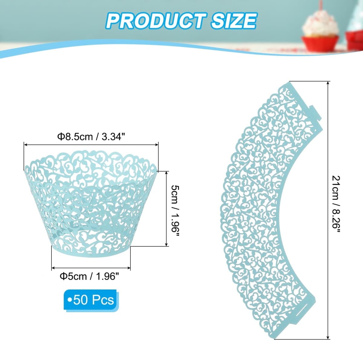 PATIKIL Cupcake Wrappers Paper, 50 Pack Baking Cups Standard Vine Decoration for Anniversary Birthday Weddings and Parties, Light Blue thumbnail 2