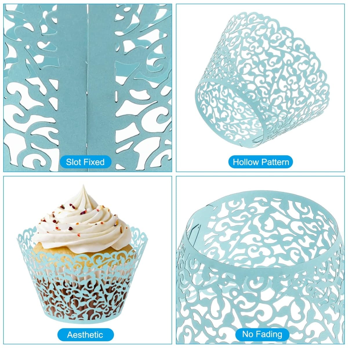 PATIKIL Cupcake Wrappers Paper, 50 Pack Baking Cups Standard Vine Decoration for Anniversary Birthday Weddings and Parties, Light Blue thumbnail 3