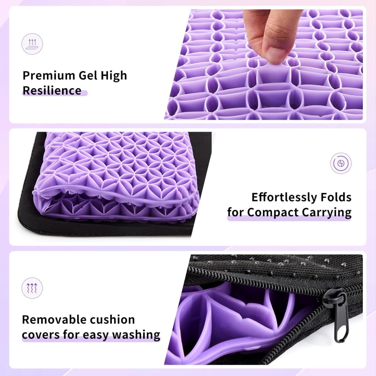 AceOrbit 3 Pcs Gel Seat Cushion for Long Sitting Pressure Relief, Large & Thick, Gel Chair Cushions for Hip Pain, Soft & Breathable Comfy Cushion for Office Chair, Wheelchair & Car thumbnail 2