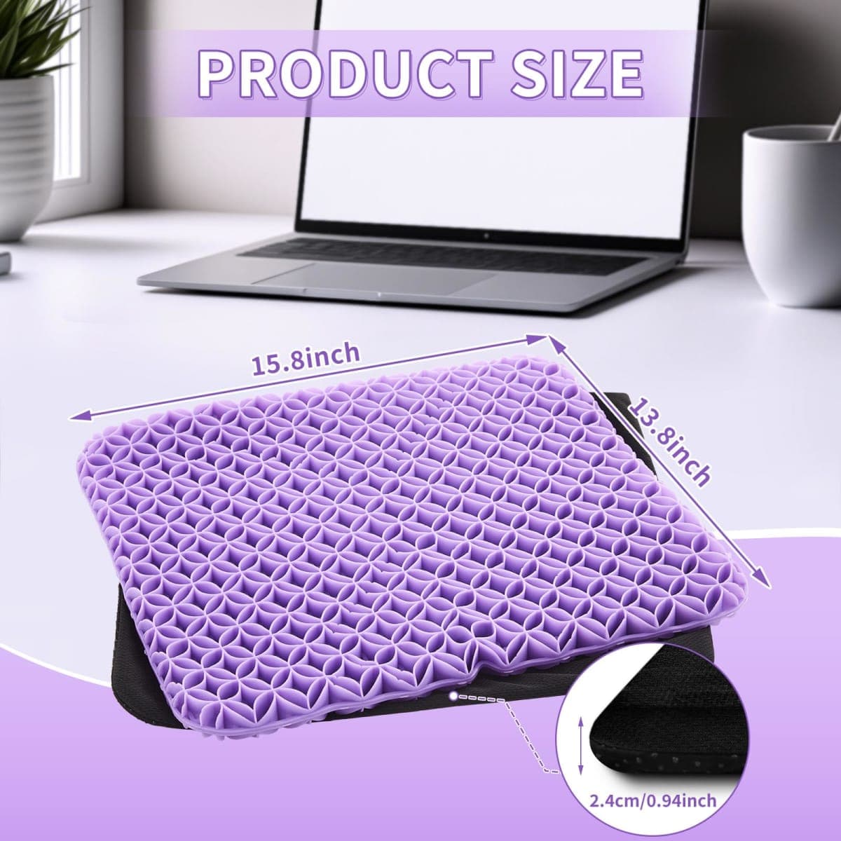AceOrbit 3 Pcs Gel Seat Cushion for Long Sitting Pressure Relief, Large & Thick, Gel Chair Cushions for Hip Pain, Soft & Breathable Comfy Cushion for Office Chair, Wheelchair & Car thumbnail 3