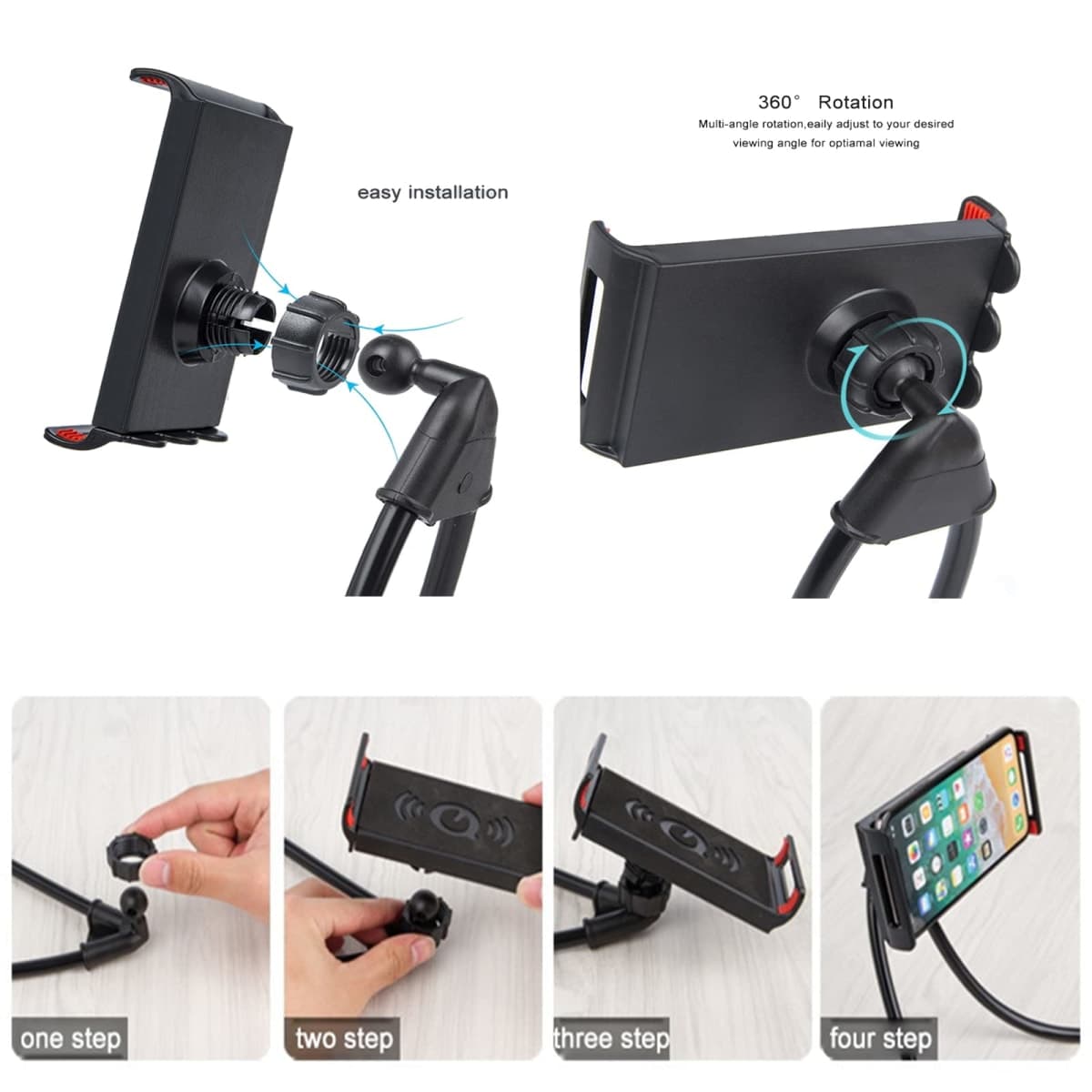 Universal Smart Mobile Phone Stand,Hanging on Neck Cell Phone Mount Holder, Flexible Lazy Bracket DIY Free Rotating for Multiple Functions (Black) (Black) thumbnail 3