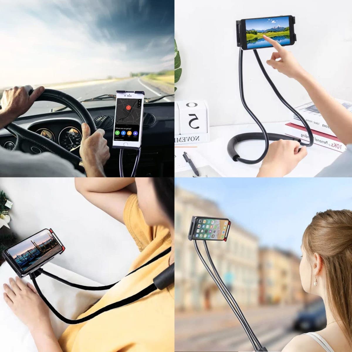 Universal Smart Mobile Phone Stand,Hanging on Neck Cell Phone Mount Holder, Flexible Lazy Bracket DIY Free Rotating for Multiple Functions (Black) (Black) thumbnail 5