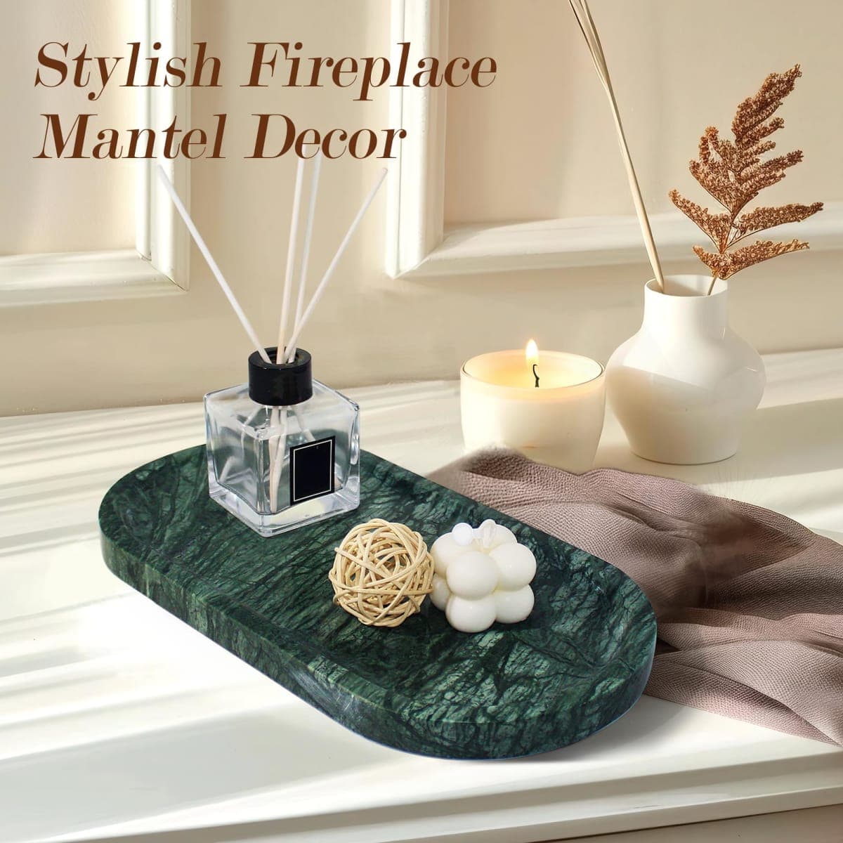 YMXYJM 100% Natural Marble Vanity Tray for Bathroom, Luxury Indian Green Decorative Marble Oval Trays for Bathroom Countertop Storage Organizer, Vanity, Dresser, Kitchen, Home Decor, 11.8"*6", Green thumbnail 2