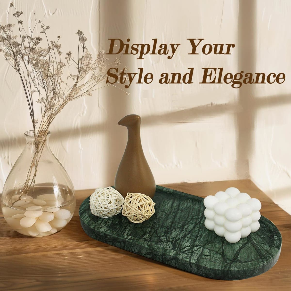 YMXYJM 100% Natural Marble Vanity Tray for Bathroom, Luxury Indian Green Decorative Marble Oval Trays for Bathroom Countertop Storage Organizer, Vanity, Dresser, Kitchen, Home Decor, 11.8"*6", Green thumbnail 4