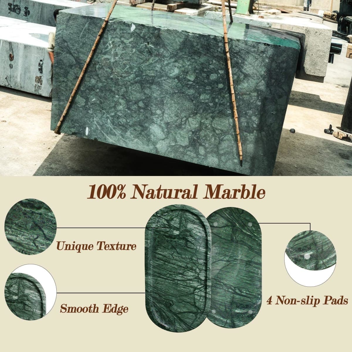 YMXYJM 100% Natural Marble Vanity Tray for Bathroom, Luxury Indian Green Decorative Marble Oval Trays for Bathroom Countertop Storage Organizer, Vanity, Dresser, Kitchen, Home Decor, 11.8"*6", Green thumbnail 5