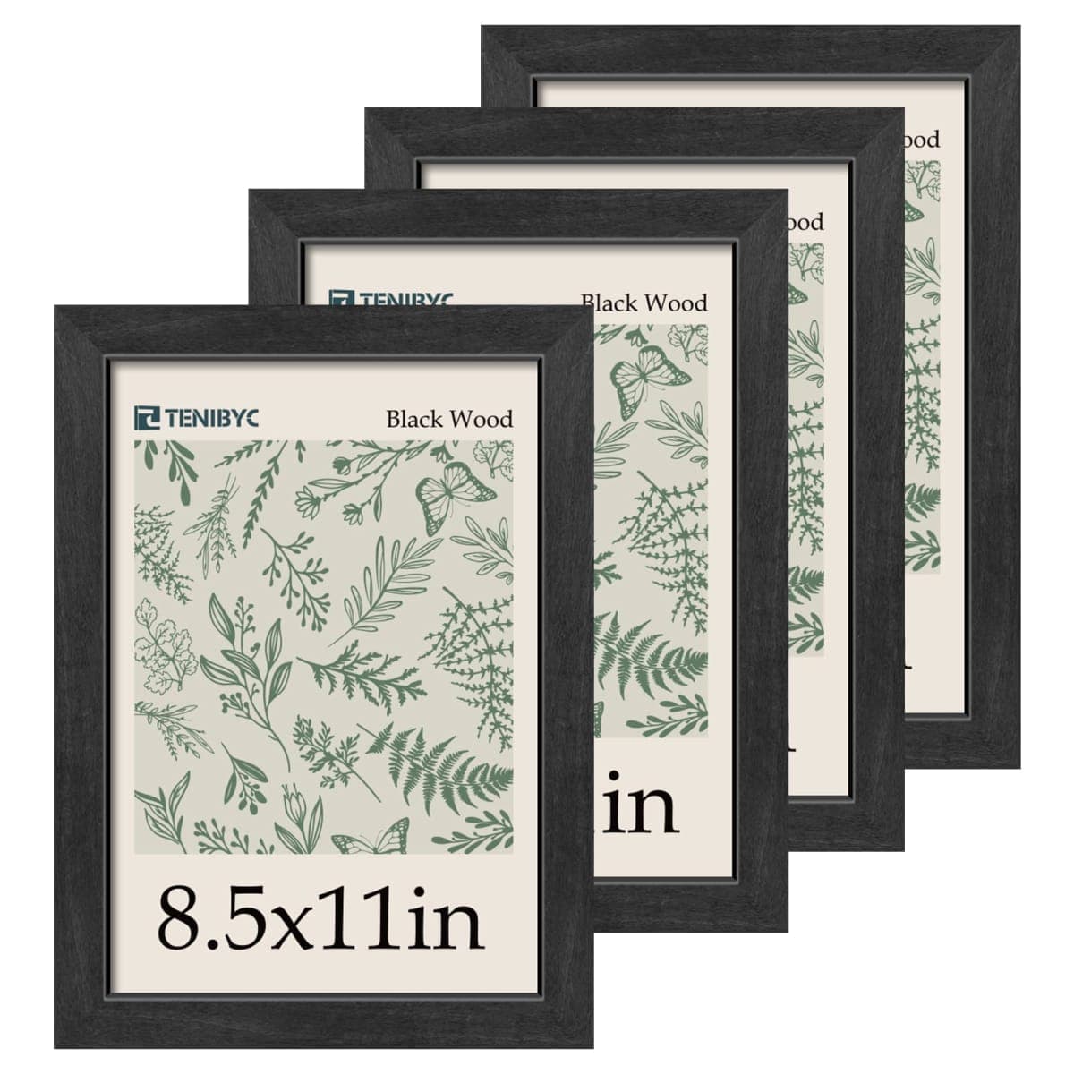 TENIBYC 8.5x11 Picture Frame Set - 4 Pack, Black Natural Solid Wood, HD Tempered Glass, Elegant Wood Grain Photo Frame, Table or Wall Display — image 1
