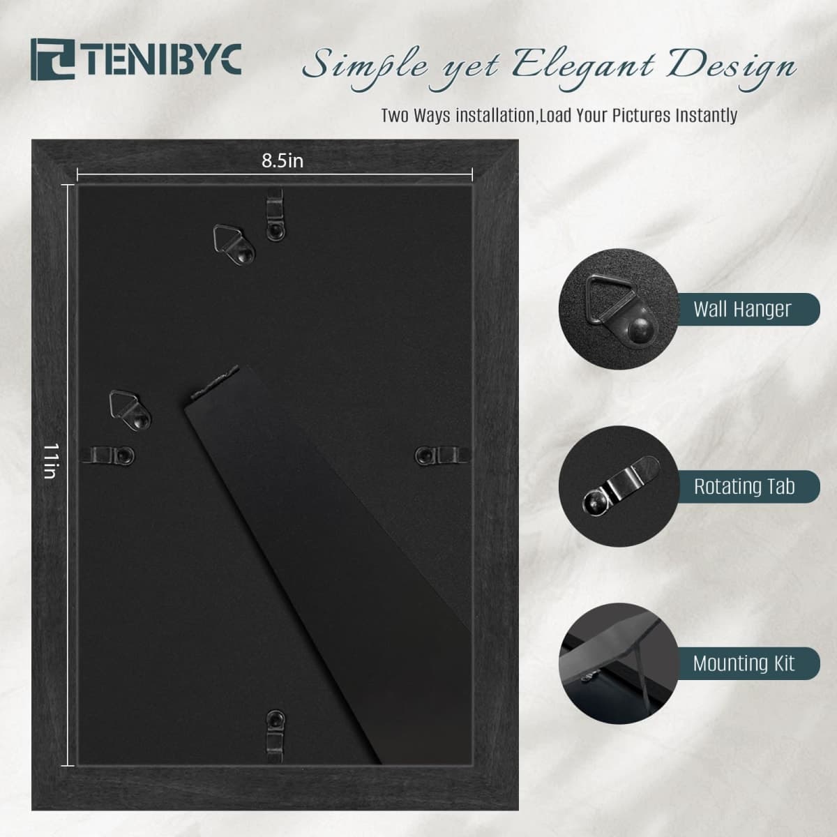 TENIBYC 8.5x11 Picture Frame Set - 4 Pack, Black Natural Solid Wood, HD Tempered Glass, Elegant Wood Grain Photo Frame, Table or Wall Display thumbnail 3